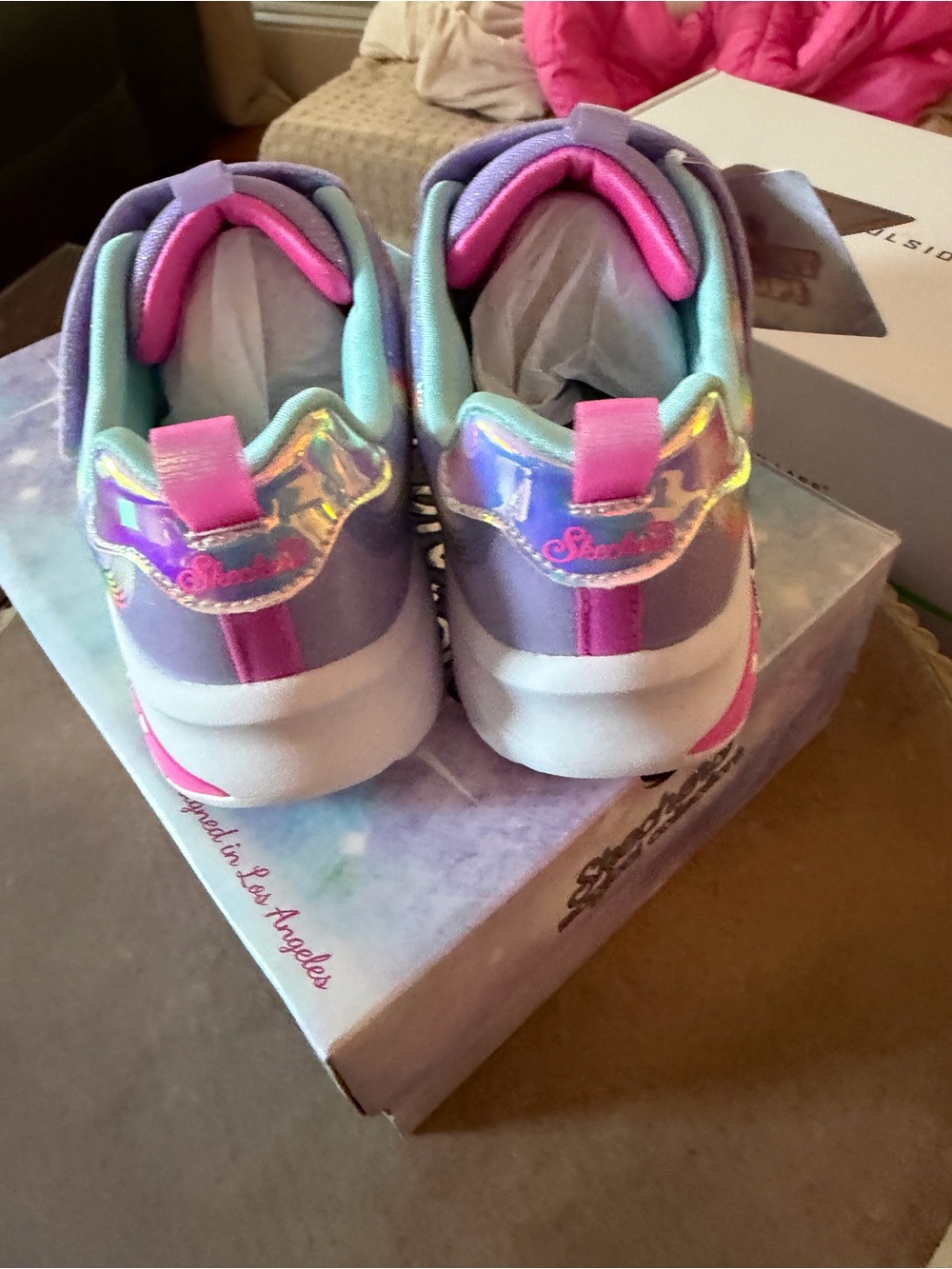 Skechers Kids Unicorn Light-Up Sneakers in Lavender with Rainbow Accents - Picture 6 of 6